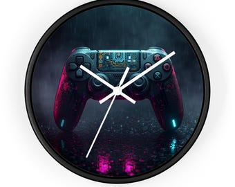 Wandklok gamercontroller: neon cyberpunk-gamingdecor (10 inch)