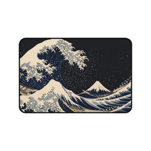 Alfombrilla de escritorio con diseño de olas / Bloc de dibujo japonés de Ukiyo-e sobre el océano.