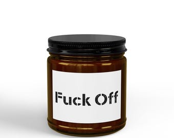 Fuck Off Candle Jar, sojageurkaars 4oz 9oz | Amberkleurig glas, zwart deksel