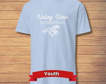 Youth Crew Neck Tee -  Valley View Mustangs, Light Blue