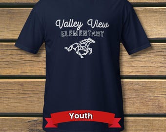Youth Crew Neck Tee - Valley View Mustangs, Navy Blue
