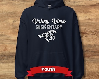 Youth Pullover Hoodie - Valley View Mustangs, Navy Blue
