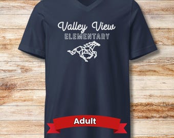 Adult V-neck Neck Tee - Valley View Mustangs, Navy Blue