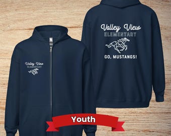 Youth Zip-Up Hoodie Valley View Mustangs, Navy Blue (Fulfillment begins May 26, 2026)