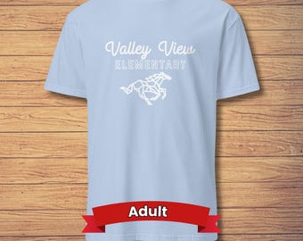 Adult Crew Neck Tee - Valley View Mustangs, Light blue