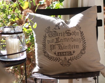 Vintage German Grain Sack Pillow, Wirth Sohn.