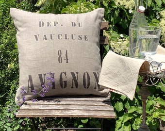 Industrial French Grain Sack Pillow, Dip de Vaucluse 84 Avignon