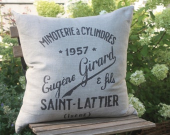 Vintage Style French Linen Grain Sack Pillow.  Eugene Girard