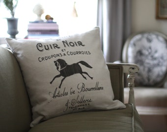 Grain Sack Pillow, French Country Dressage Saddle Pillow