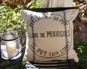 Grain Sack Pillow Vintage French Louis de Mourgues Cushion cover, Farmhouse Style, French Industrial, Country Style, Cottage Style