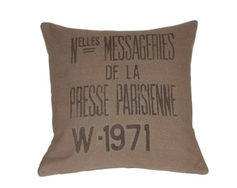 Grain Sack Pillow Industrial French Presse Parisienne  Pillow Cover,  French Country Style, Farmhouse, Shabby Chic, Loft Decor