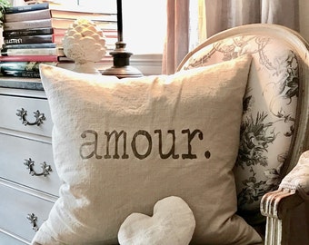 Grain Sack Pillow Valentine's day AMOUR pillow case, French love