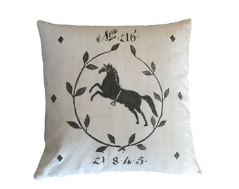 French Country Equestrian Grain Sack Pillow, No. 16