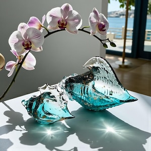 Glassnäckskulptur, handblåst kristallsnäcksdekoration, modern konstglasfigur