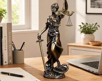 Estatua de la Dama de la Justicia, figura de estilo retro en cobre, decoración para escritorio legal, adorno para oficina en casa