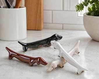 Dachshund Chopstick Holder Set, Ceramic Dog Utensil Rest, Table Decor