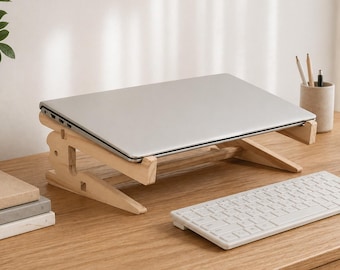 Wood Laptop Stand, Vertical Holder Dock, Cooling Base for Desk Setup