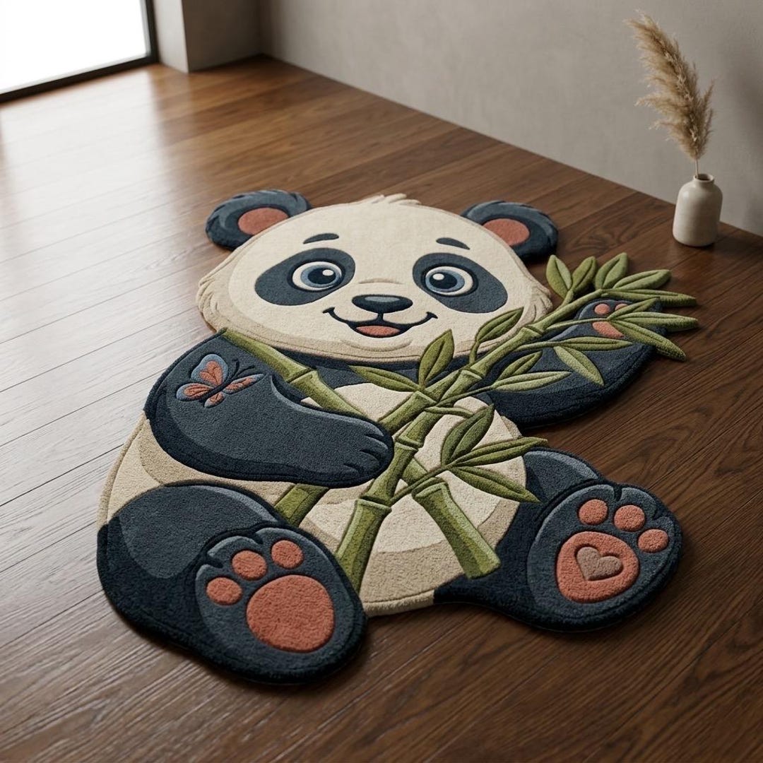 Real Panda Rug Cute Panda Shaped Rug, Panda Nursery Rug, Kids Room Carpet, Bamboo ...