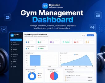 Gym Management Dashboard | Member, Attendance, Payments & Analytics Tracker | Fitness Club CRM Template