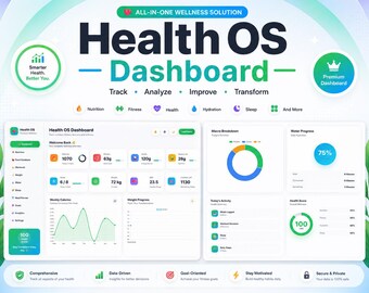 Health OS Dashboard Pro | Calorie Tracker | Meal Planner | Weight & Water Tracker | Fitness Dashboard | Wellness Planner