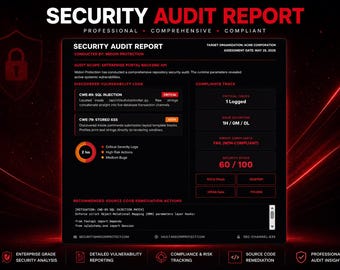 Automated Security Audit Report Generator, Cybersecurity Vulnerability Assessment Tool, Professional Web Audit Dashboard, Editable Report