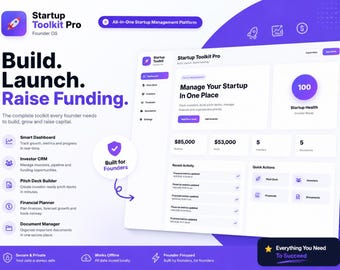 Startup Pitch Deck Builder | Investor CRM Dashboard | Financial Planner | Founder Toolkit | Startup Business Template