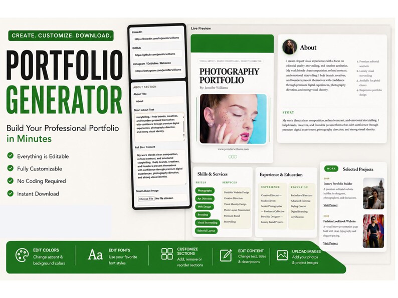 Editable Portfolio Template Website - Export to PDF | Modern Creative ...