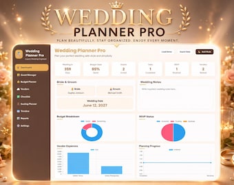 Wedding Planner Pro Settings Dashboard | Wedding Organizer Template | Wedding Planning Toolkit | Editable Browser App
