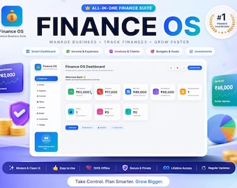 Finance OS Dashboard | Business Finance Tracker | Income Expense Budget Invoice CRM Investment Template