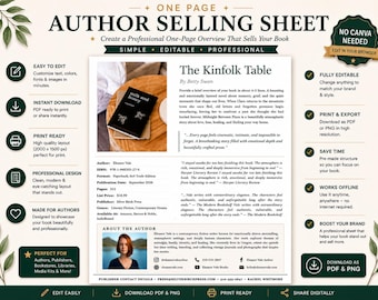 Autor Media Kit Vorlage | Autor Verkaufen Sheet Generator | Buchmarketing Pressemappe | Bearbeitbares Writer Promo Sheet PDF | Keine Leinwand
