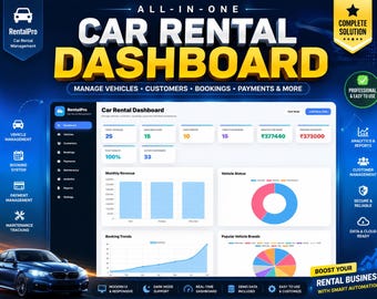 Car Rental Management Dashboard | Vehicle Rental CRM | Booking, Fleet, Payments & Reports | Offline Business Manager