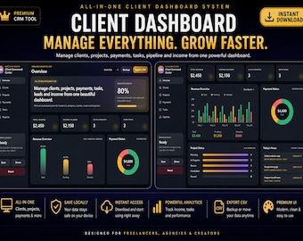 Freelance crm Dashboard-Tool | Kundenmanagment-System | Projekt- und Zahlungs-Tracker-Vorlage | Drehscheibe für den Betrieb von kleinen Unternehmen