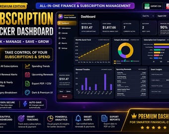 Premium Abo Tracker Dashboard | Persönliche Buchhaltungs-Spesen-Manager | All in One Wiederkehrende Zahlung Tracker | Kein Abo