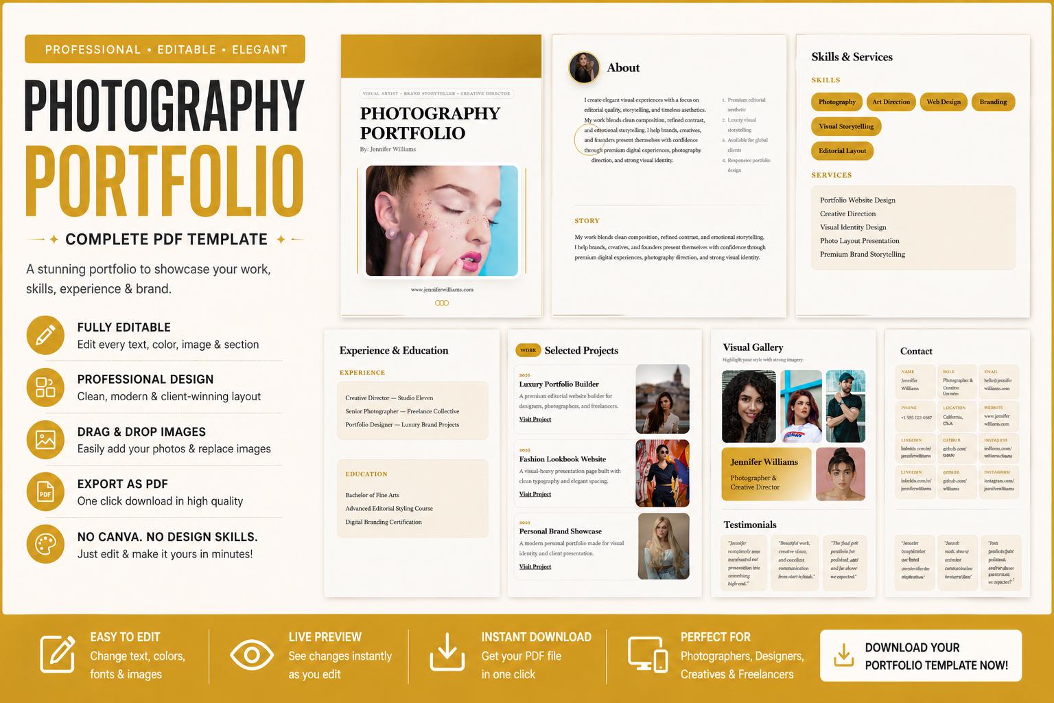 Editable Portfolio Template Website - Export to PDF | Modern Creative ...