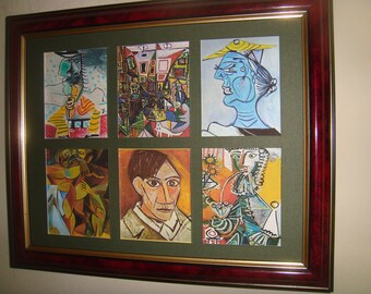 PABLO PICASSO - 6 miniature reproductions of his paintings in a mat in one frame.