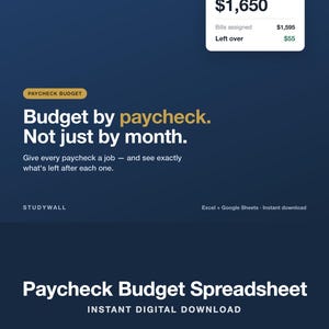 Paycheck Budget Spreadsheet | Budget by Paycheck Planner, Biweekly Zero Based Budget Tracker | Bill Tracker | Excel & Google Sheets