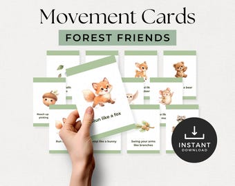 Forest Friends-bewegingskaarten voor kinderen | Brain Break-activiteit voor peuters | Grove motoriek voor peuters
