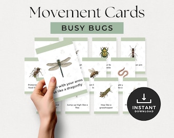 Busy Bug Movement-kaarten voor kinderen | Hersenkrakers voor peuters | Insectenactiviteit binnenshuis | Grove motoriek voor peuters