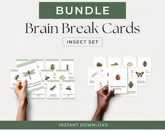 Brain Break-bundel | Kaarten voor insectenbeweging en kalmte voor kinderen | Voorschoolse activiteit | Afdrukbare bundel Mindfulness