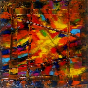 Tibetan Prayer Flags Abstract Oil Painting, Spiritual Meditation Wall Art (8x8)