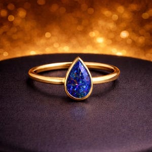 Pierścionek z lapis lazuli w szlifie gruszkowym 9K, pierścionek z niebieskim kamieniem szlachetnym w kształcie łezki, minimalistyczny, delikatny pierścionek, biżuteria do łączenia w zestawy, wyjątkowy prezent