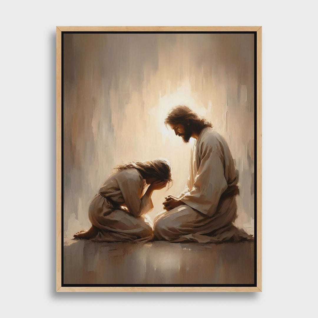 Girl Crying With Jesus Print - Christian Wall Art- Faith Wall Decor ...