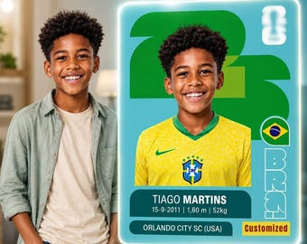 Personalisierte 2026 WM Spielerkarte, personalisierte Fußballkarte, individuelle Fußball-Statistiken, WM Aufkleber, Fußball Geschenk für Kinder