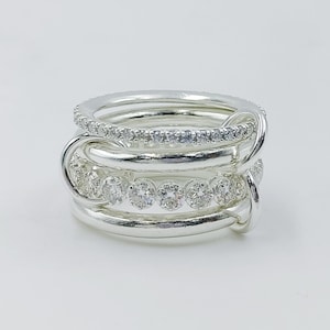 925 Silver Interlocking Multi Band Ring, Diamond Statement Jewelry