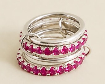 925 Silver Multi Link Band Ring With Ruby Gemstone, Gold Plated Eternity Statement Ring