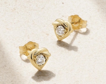 925 Sterling Silver Stud Earrings, Heart Stud Earrings, Push Back Stud Earrings, Dainty Stud, Diamond Studs, Handmade Jewelry