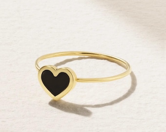 925 Sterling Silver Black Onyx Heart Ring, Statement Ring, Handmade Jewelry, Minimalist Heart Jewelry, Dainty Jewelry