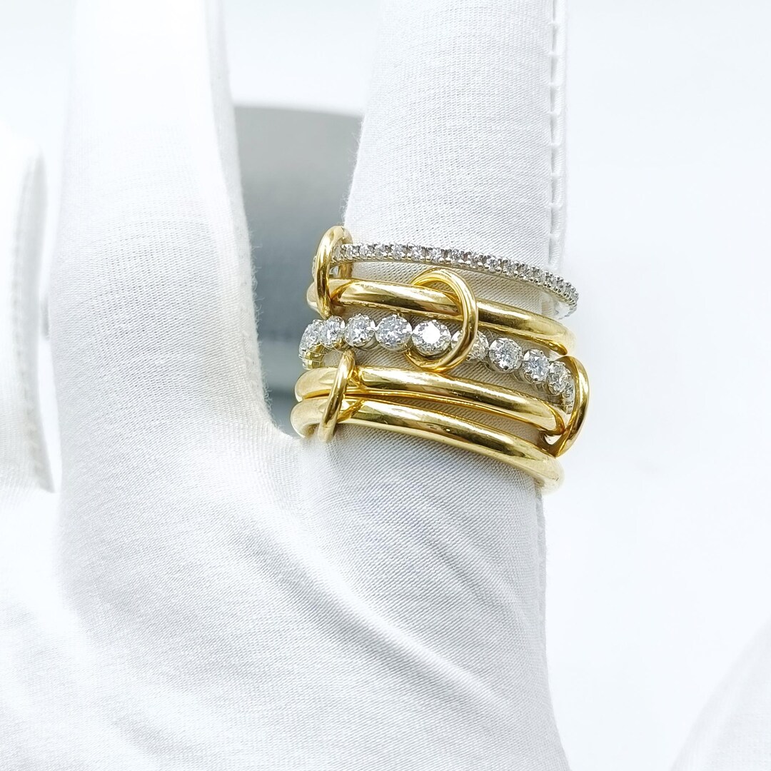 Multi Link Rings 14K Gold Plated Multi Linked Rings With Diamond Bands, Multi Gold ...