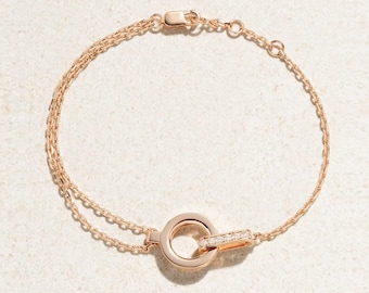 925 Sterling Silver Charm Bracelet,  Diamond Bracelet, Minimalist Bracelet, Handmade jewelry, Double Charm Bracelet