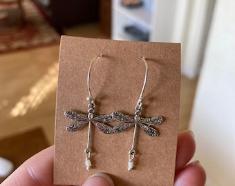 925 Silver Dangle & Drop Earrings Stud Earrings Dragonfly Earring freshwater pearls Earrings, Minimalist Earrings
